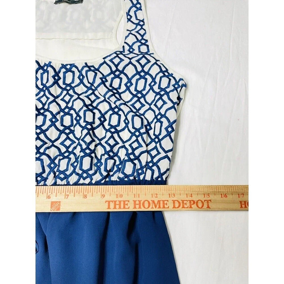 THML Anthropology Dress S Embroidered Geometric Design Blue Tie Waist Sleeveless - Picture 8 of 10